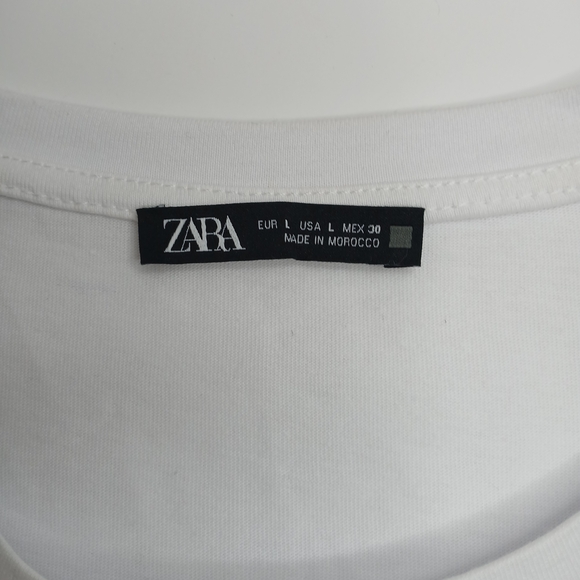 Zara White Tee with Red Striped Sleeves Women's Size L EUC - Picture 6 of 7